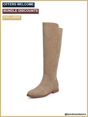PU Leather Round Toe Flat Knee High Boots Side Zipper Stretchy Dress